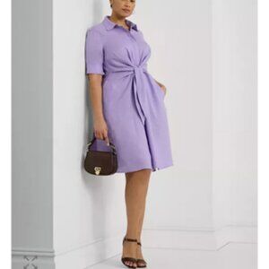 Lauren Ralph Lauren 100%  Linen Tie Waist Shirtdress Midi Lavender Plus Size 18